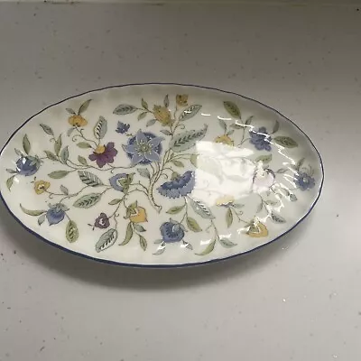 Minton Haddon Hall Blue Dish Oval Plate Flowers English Bone China • £8