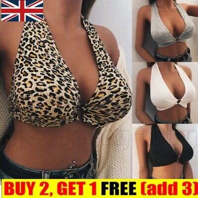 £5.99 • Buy Sexy Women Ring Halter Neck Vest Crop Top Bralet Leopard Bandage Club Tops Hot!