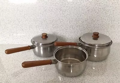 £45 • Buy Vintage Prestige Lifetime Pans Saucepan X 3 Copper Bottom, Wood Handle