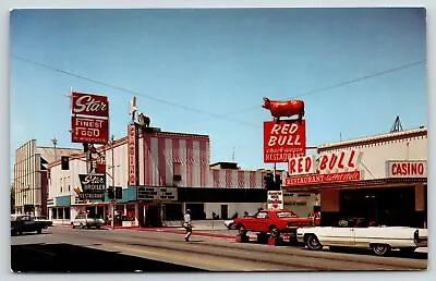 Winnemucca Nevada~Jo Mackie's Red Bull On Sign~Star Broiler Googie~Mustang~c1970 • $10