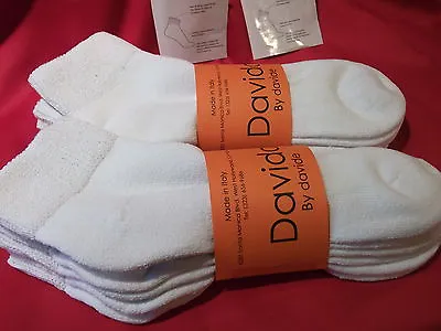 Mens Socks Diabetic Ankle/ Quarter 100% Cotton Made In Italy 6 Pairs White 13-15 • $22.50