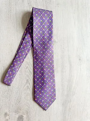 E Marinella Lilac Floral Checked Silk Tie • $68.44