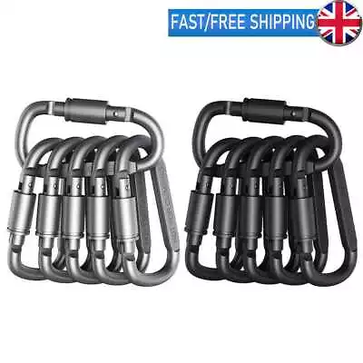 6X Screw Lock Heavy Duty Carabiner Clip Hook Keychain D-Ring Buckle Climbing • £7.30