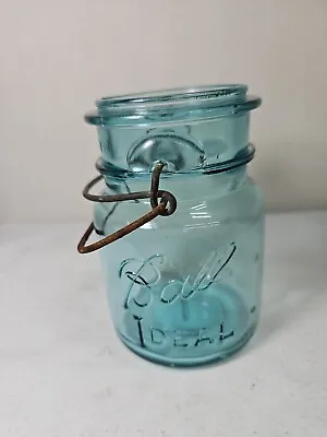 Vintage Ball Ideal Aqua Glass Pint Fruit Jar Bail &   Lid1915-1962 • $9.84