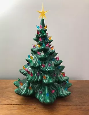 Vintage Ceramic Christmas Tree 14  With Lights And Star - EXC - No Base • $100