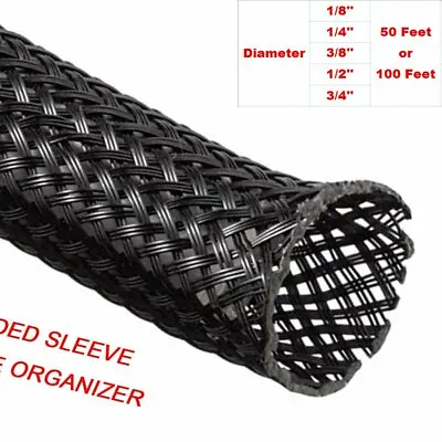50FT 100FT Expandable Braided Cable Sleeve Sheathing Harness Wire Loom Conduit • $7.01