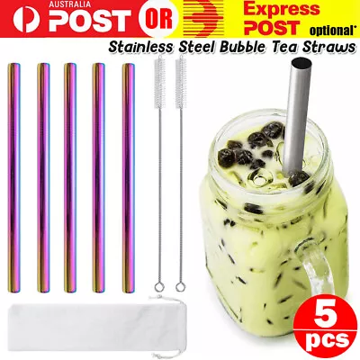$8.95 • Buy 8pcs BOBA Bubble Tea Straw Extra Wide Stainless Steel Metal Reusable Jumbo Pack