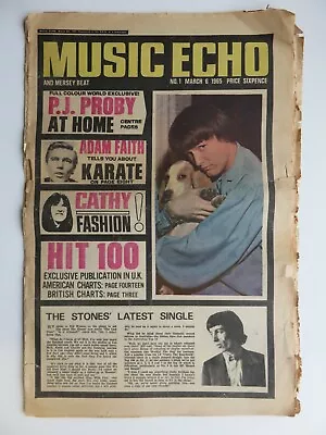 THE BEATLES MUSIC ECHO  AND  MERSEY BEAT PAPER ORIG 1965 No 1  MARCH 6th  1965 • $62.22