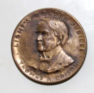 Thomas Edison Bronze Token 1929 Lights Golden Jubilee With Pictures Light Bulb • $5