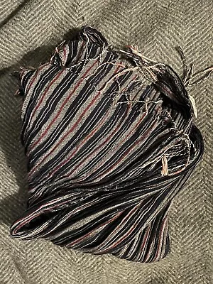 Vintage Archive TOAST 100% Cotton Crinkle Striped Scarf Tassels Dark Nautical • £19.99