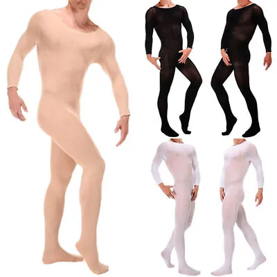 Men's Velvet Full Bodysuit High Elastic Body Stockings Jumpsuit Catsuit Hosiery • £15.59