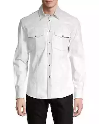 ShopCilantra Genuine Lambskin White  Leather Shirt Snap Front Button • $180