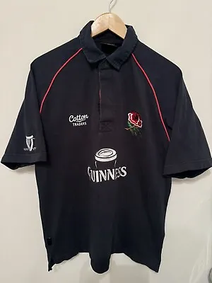 England Guinnes Polo Shirt Jersey Cotton Traders Medium Rugby 6 Nations Black • £19.99