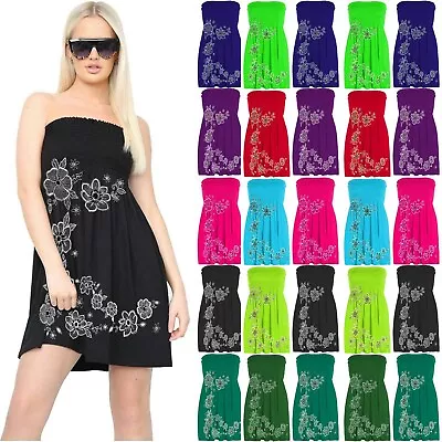 £7.99 • Buy Women Ladies Floral Print Sheering Boobtube Top Bandeau Gather Strapless Dress