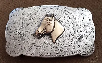 Old Pawn Sterling Silver 12K Gold Vintage 1960's Handcrafted Cowboy Belt Buckle • $279