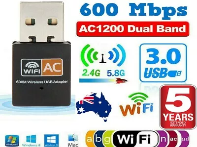 $8.72 • Buy Dual Band 600Mbps USB WiFi Wireless Dongle AC600 Lan Network Adapter 2.4GHz 5GHz
