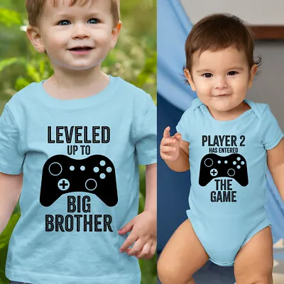 £9.99 • Buy Leveled Up To Big Brother T Shirt Player 2 Little Brother Gamer Matching Tees