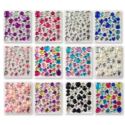 46pcs Assorted Shape Self Adhesive Crystal Gem Stick On Embellishments Jewels • £1.49