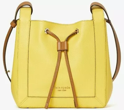 Kate Spade Grab Small Bucket Bag Yellow Leather PXR00420 Shoulder NWT $298 Y • $150.04