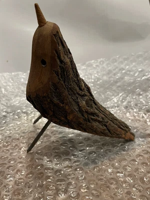 $25 • Buy Carolina Wren Wood Carving Handmade Bird 8” Long Vintage Original