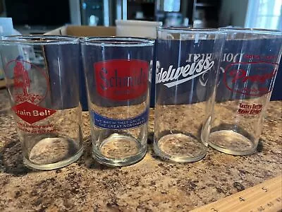 Vtg Beer Glasses (4)  Edelweiss Prager-4 3/4”- Grain Belt Schmidt- 4 1/4” • $35.99