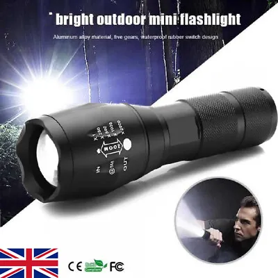 UK 2x 900000LM Zoomable LED Flashlight Super Bright Torch Tactical Camping Lamp • £12.23