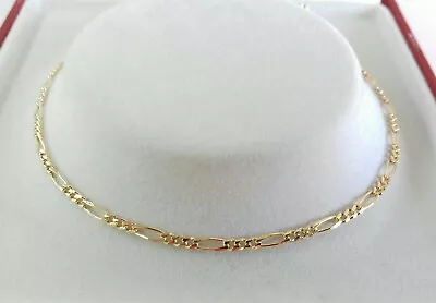 9ct Gold Ladies Solid Figaro Link Anklet.  Hallmarked. 9.5 Inch. • £79.99