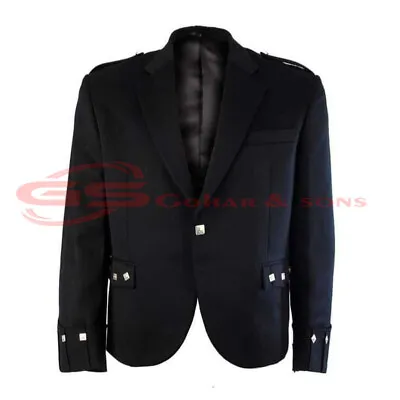 Men”s Argyle Black Kilt Jacket With Vest 100% Wool Ex-hire Wedding Jacket • $68.99