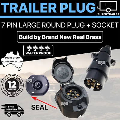 $18.95 • Buy 7 Pin LARGE Round Plug Socket SET Truck Trailer Connector Caravan 4x4 Adaptor AU