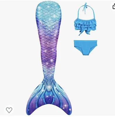 Mermaid Tails Swimsuit Princess Bikini  Suit Size 9-10 Girls NEW! 3 Piece • $24.90