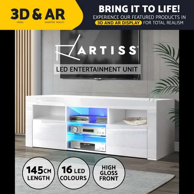 $159.95 • Buy Artiss TV Cabinet Entertainment Unit Stand RGB LED Gloss Furniture 145cm White