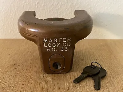 Vintage Master Lock NO 33 - Hitch Lock: Camper Boat Trailer - W/ X2 Key Towing • $44.95