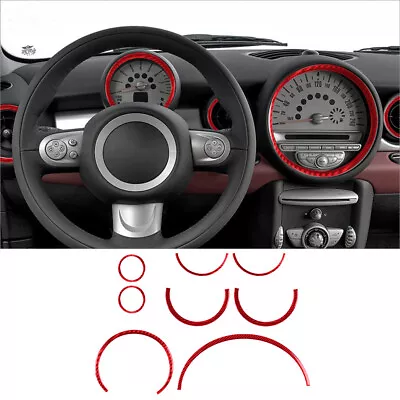 8Pcs Red Carbon Fiber Interior Dashboard Ring Cover Trim For Mini Cooper 2007-10 • $33.12