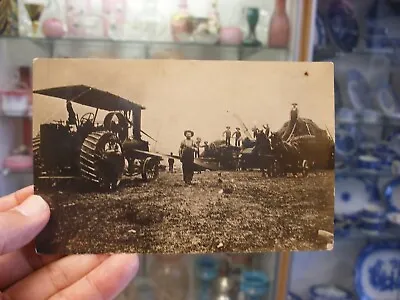 Real Photo Postcard RPPC Steam Engine Tractor Farming Scene #3374 • $19.99