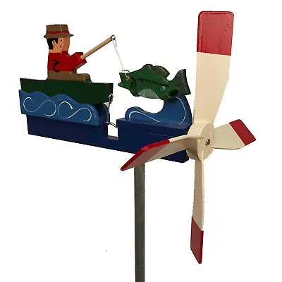 Bass Fisherman Whirligig Man Fishing Wind Spinner Handmade Made In USA • $117