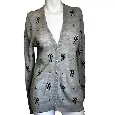 J. Crew Italian Spun Gray Alpaca Blend Sequin Bow Cardigan Sweater Sz L • $45