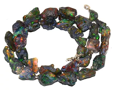 Natural Gem Black Ethiopian Fire Opal Multiple Size Nugget Beads Necklace 18  • $24.80