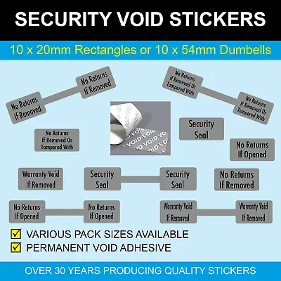 Tamper Proof / Evident Silver Security Void Seals - Permanent Stickers / Labels • £4.47