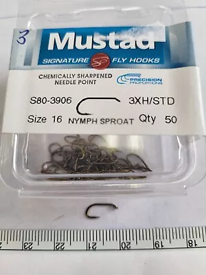 Mustad  Nymph Sproat  S80-3906  3XH/STD  Qty 50  Size # 16  Fly Tying Hooks • $7.98