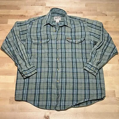 Vintage Woolrich Shirt Men's Large Green Plaid Long Sleeve Flannel *FLAW* • $16.87