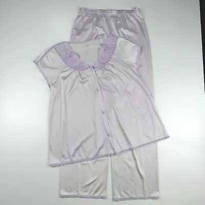 Vintage 1970 Vanity Fair Womens Medium Pajama Set Antron III Tricot Pink Purple • $14.75