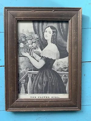 N Currier Lithograph Framed Illustration “The Flower Girl” • $27