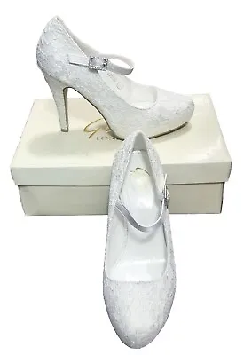 Ivory High Heels Lace Shoes Size UK 4 Wedding Christmas Gift • £9.99