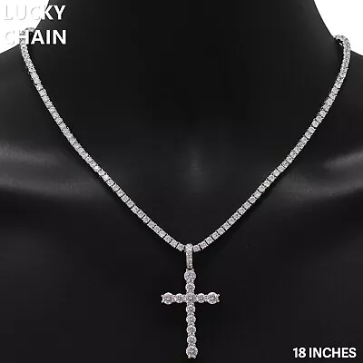 6.5 -24 14k White Gold Finish Bling Tennis Chain Necklace Bracelet Cross 3mm H3 • $42.98