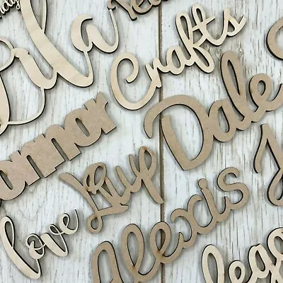 Personalised Wooden Name Joined Script Letters Words Plaque Sign ANY FONT MDF • £3.30