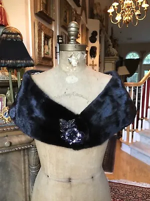 ANNE DEE GOLDIN Black Natural Mink Capelet Cape Shawl Collar For Gown S/M $2040 • $749.99