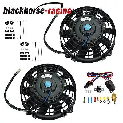 2X 7  Electric Radiator Slim Push Pull Cooling Fan+Thermostat Relay Install Kit • $45.88