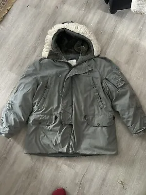 Alpha Industries N-3B Extreme Cold Weather Parka Vintage 80s Coat Sz L -1 Button • $95