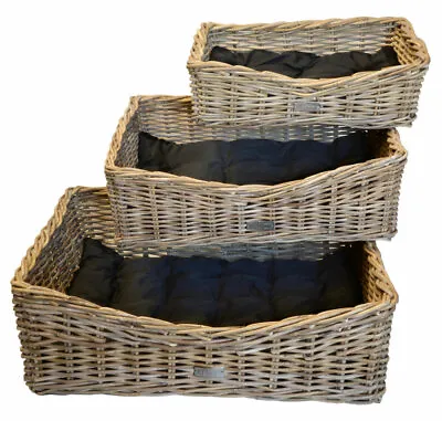 £85 • Buy Grey Wicker Rattan Pet Bed Basket Cat Kitten Dog Puppy Sleep Nest Rectangular