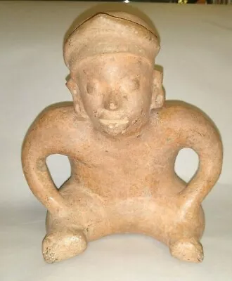 Pre-Columbian Mayan Red Clay Large Seated Male Figure ~Colima C. 250 BC - 250 AD • $950